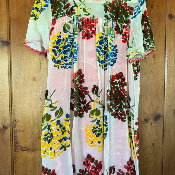 Maeve Anthropologie Short Sleeve Flocked Lined Shift House Dress Floral - Picture 1 of 6